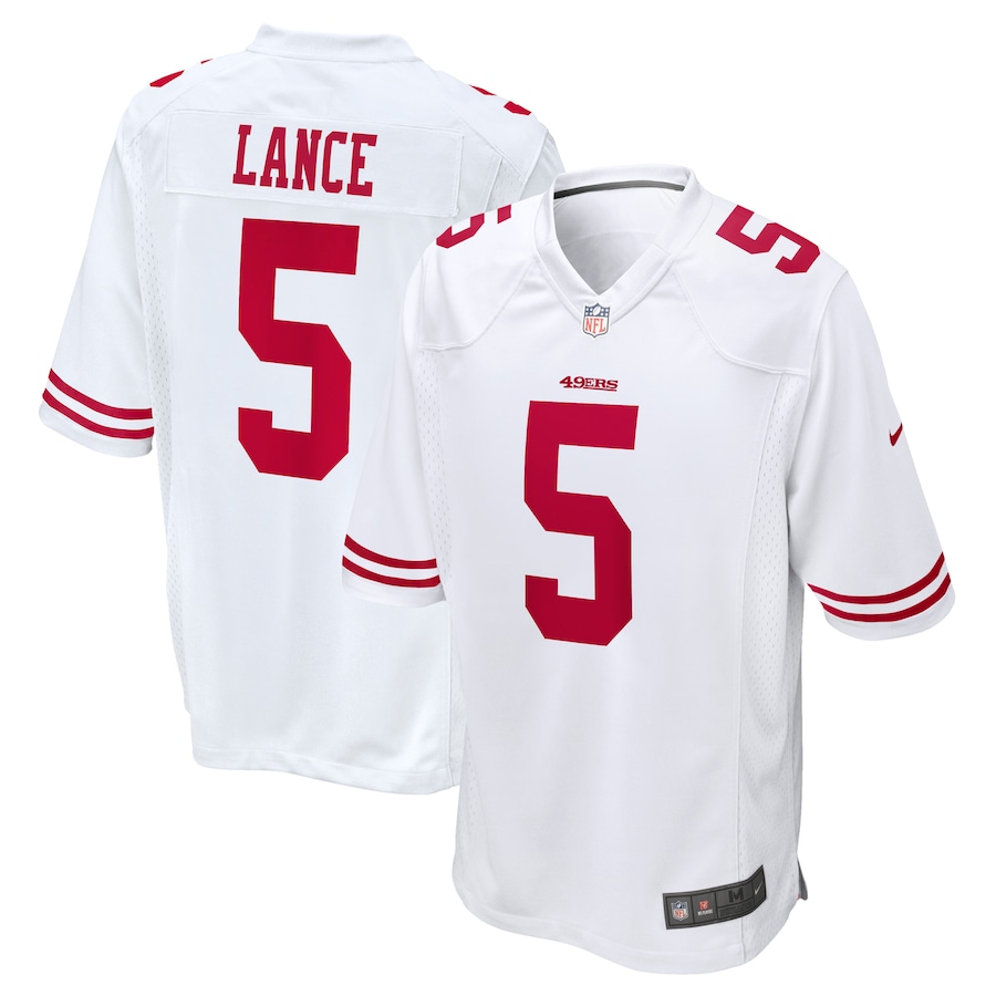 Custom Mens San Francisco 49ers 5 Trey Lance Nike White 2021 NFL Draft First Round Pick Game Jersey